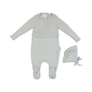 Mon Tresor Girls  Knit & Print Footie & Hat Set, Blue